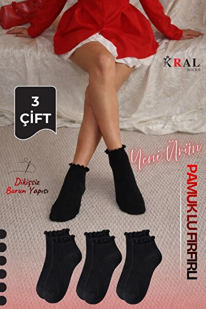 KRAL SOCKS 3 para Pamuk paketa ženskih čarapa sa volanima – Bez šavova prsti