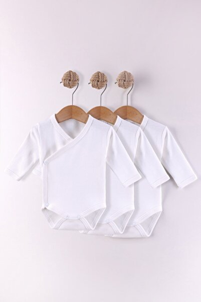 kidello White Front-Opening Bodysuit Organic Long Sleeve Bodysuit 100% Cotton...