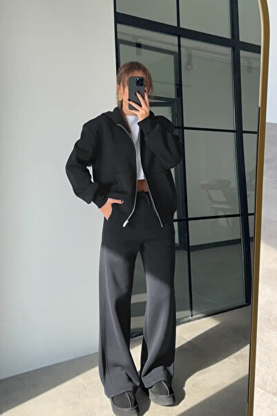 YAKAMEL Women's High Waist Wide-Lette Pants Comfortable Zippered Cardigan Tra...