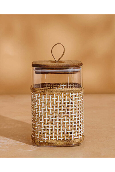 REDTAG برطمان تخزين زجاجي بني اللون من زجاج البوروسيليكات مع غطاء خشبي (كبير)