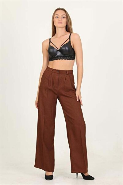 Dipmoda pantaloni de damă din țesătură palazzo talie înaltă DPQNS031