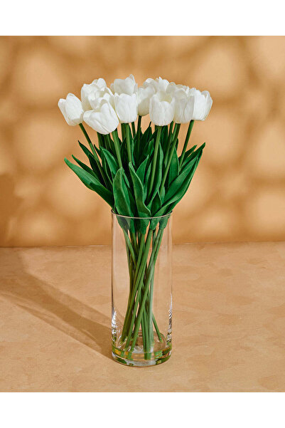 REDTAG White Artificial Tulips Flower In Glass Vase