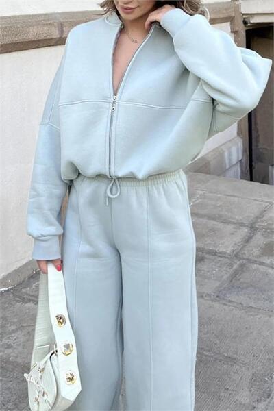 Dipmoda Women's Zippered 3 Yarn Tracksuit Set Dpnb0018 - Gray