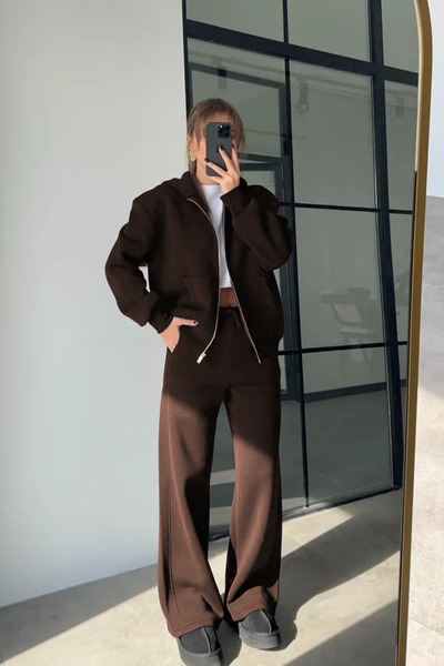 YAKAMEL Women's High Waist Wide-Lette Pants Comfortable Zippered Cardigan Tra...