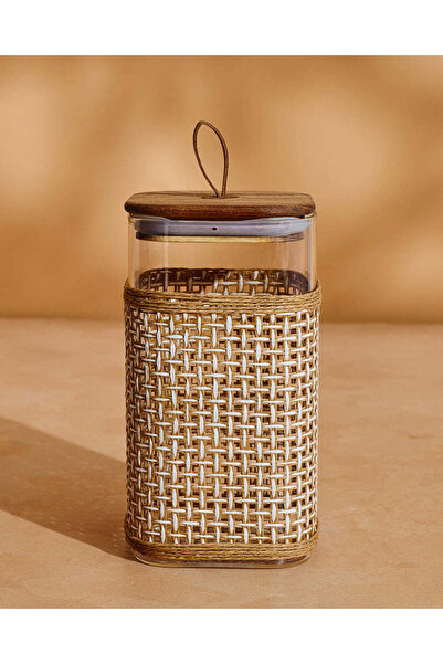 REDTAG برطمان تخزين زجاجي بني اللون من زجاج البوروسيليكات مع غطاء خشبي (كبير)