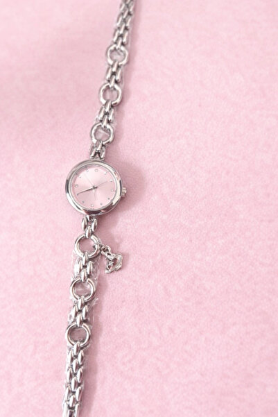 naaksesuar Silver Color Pink Dial Charm Detailed Luxury Women's Watch