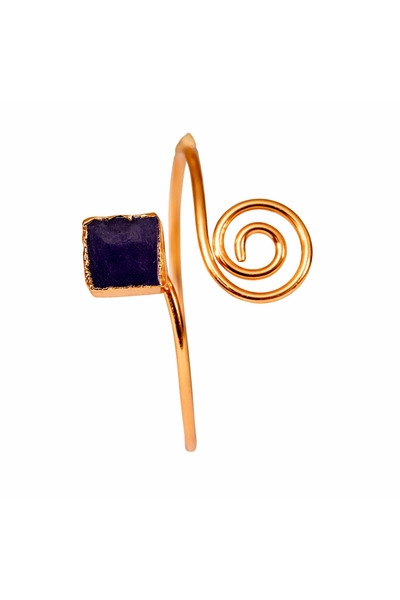 Zeynep Büyükbay Elegant Spiral Square Amethyst Stone Copper Bracelet