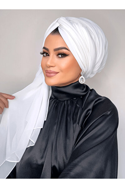 Moda Nurhan Ekru dolgulu düğüm şallı bone