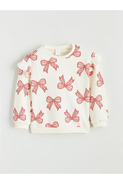 LC Waikiki Bisiklet Yaka Desenli Kız Bebek Sweatshirt