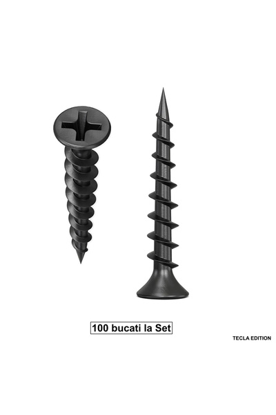 TECLA EDITION Set 100 Suruburi autofiletante pentru gips-carton, 3.5x55 mm, f...