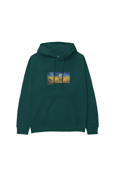 The Lucid Lab Wheat Field and Crows Hoodie - Dark Green