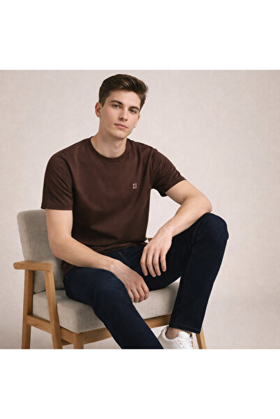 Anna Basic Erkek T-Shirt Kahverengi Slim Fit Bisiklet Yaka Pamuklu LesDeux Er...