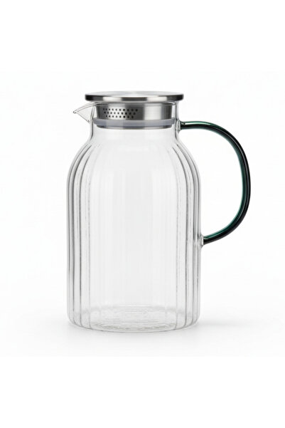 Delisoga إبريق زجاجي شفاف بسعة 2.1 لتر مع مقبض أسود متين - مناسب للمياه والعص...