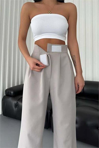 Dipmoda women's atlas fabric velcro palazzo pants GTS029 - Grey