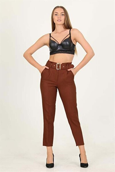 Dipmoda Pantaloni de damă Tile curea li talie înaltă Carrot DPQNS033