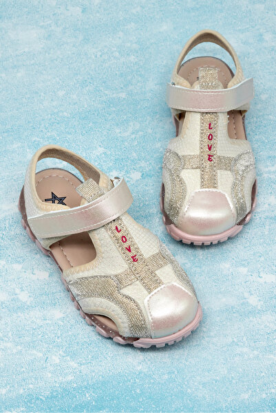 Tonny Black Girl's Kids' Glitter Detailed Velcro Comfortable Fit Sandals