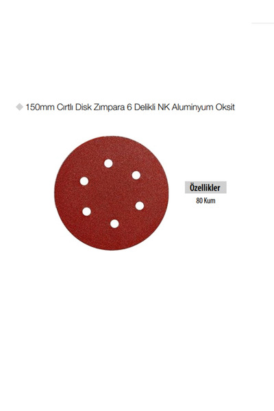 GFB 150mm Cırtlı Disk Zımpara 6 Delikli NK Aluminyum Oksit 220 KUM 100'LÜ ADET