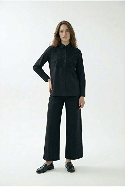 ALLDAY Μαύρο πουκάμισο με λεπτομέρεια κεντήματος