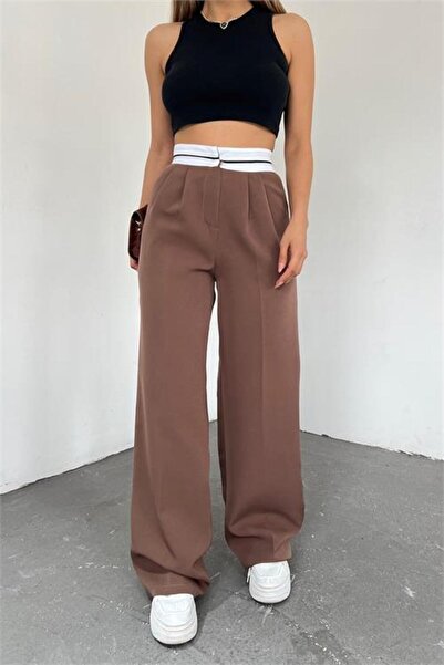 Dipmoda Γυναικείο καφέ παντελόνι palazzo Με τσέπες DPQNS037