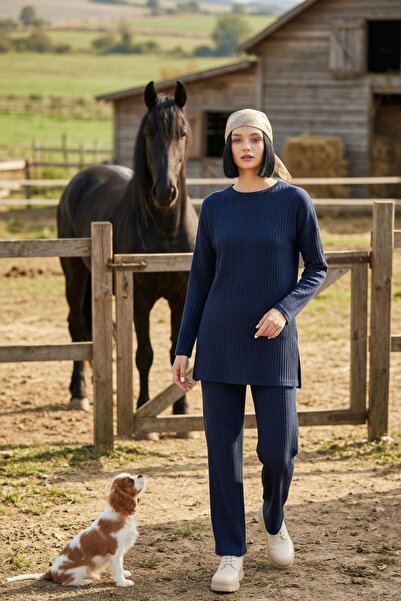 royal prime Bluză de damă Top cu fantă cu pantaloni elastici la bază, set de ...