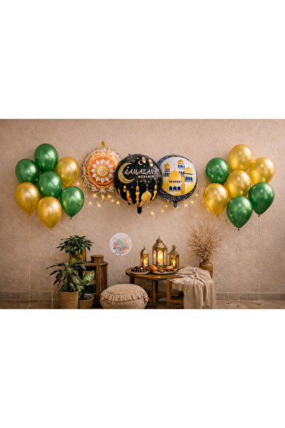 Joyane Ramadan Mubarek Foil Balloon Set Green Gold Metallic Balloon Ramadan P...