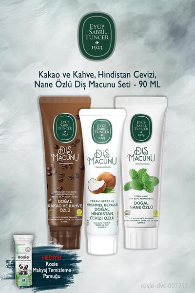 Eyüp Sabri Tuncer 90 مل معجون أسنان بالكاكاو وجوز الهند والنعناع 3 قطع، روزي