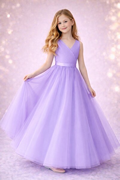 MadyaButik Lilac Double-Breasted Wrap Dress Graduation Birthday Special Occas...