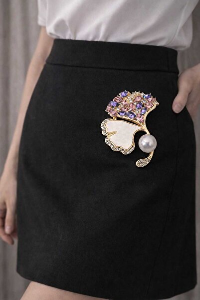 Vintage taşlı Gold çiçek broş