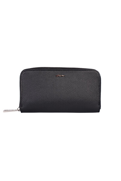 ZEVO Women's Wallet Black Textured Leather with Silver Accessories