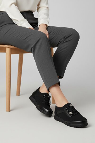 Papuçsepeti Shoe Basket Women's Ornamental Lace-Up Comfortable Sole Orthopedi...