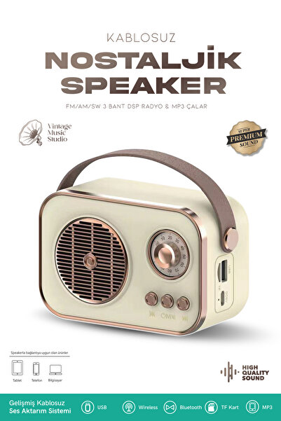 Kensa Nostaljik Retro Bluetooth Hoparlör FM/AM/SW 3 Bant Radyo - Şarjlı, USB,...