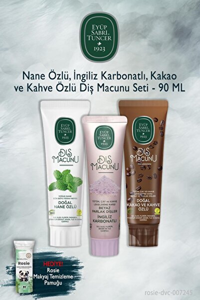 Eyüp Sabri Tuncer 3 Pieces of 90 ml Mint, Carbonate, Cocoa Toothpaste and Rosie