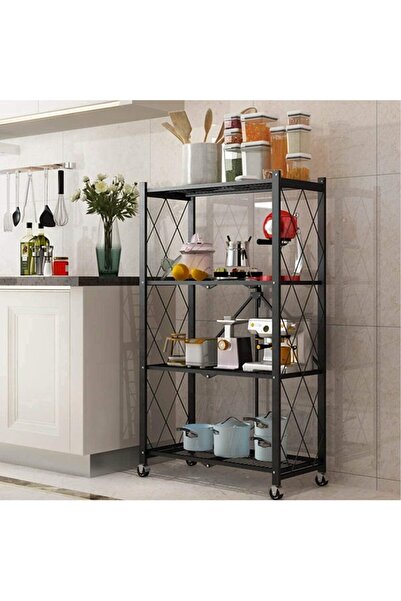 TOSHIONICS Heavy Duty Multi-Tier Foldable Storage Unit with Wheel & Shelves f...