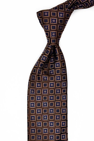 Kravatkolik Brown Motif Pattern Classic Tie with Handkerchief Kk13631