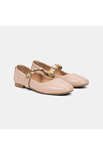 Desa Women's Leather with Gold Accessories Mary Janes Leather Ballet Flats
