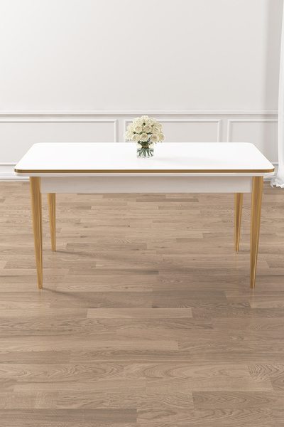 Canisa Rewa Serisi 70x110 Sabit Beyaz Gold Ayaklı Mutfak Masası