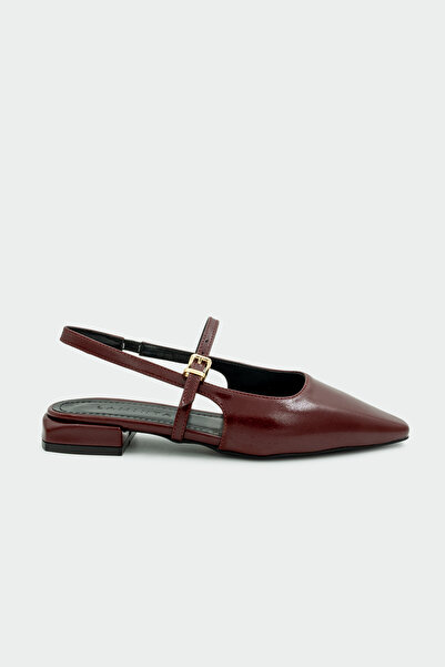 LAMİNTA Noir Buckle Detail Women's Burgundy Ballet Flats