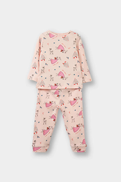 DeFacto F0642A5PN127 Розов комплект пижама за бебе момиче с коледна тематика,...