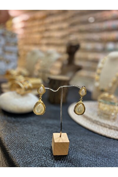 İnci Taşlı Gold Detaylı Küpe
