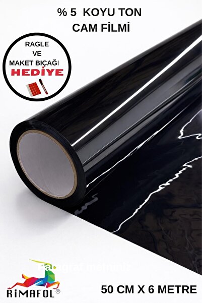 RİMAFOL 5% Dark Tone Black Home-Office-Balcony -Car Window Film 50 cm X 6 Meters