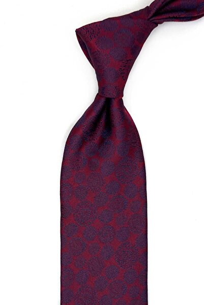 Kravatkolik Burgundy - Navy Blue Classic Tie with Motif Patterned Handkerchie...