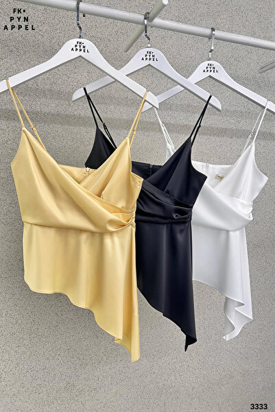 FK PYNAPPEL Asymmetrical Detailed Satin Women's Blouse Yellow