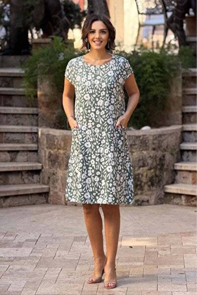 Nevin Kaya Moda V10 - Біла сукня з кишенями та квітковим принтом