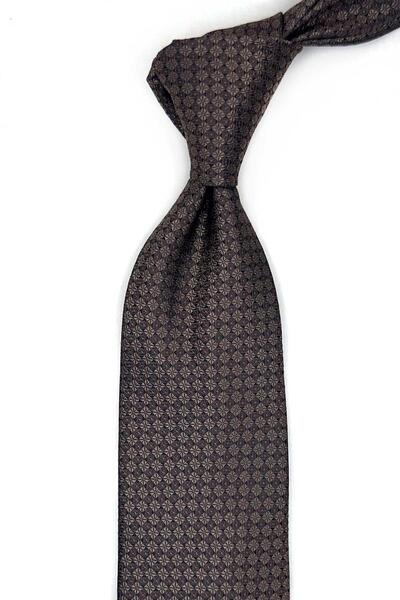Kravatkolik Brown Dot Pattern Classic Tie with Handkerchief Kk13608