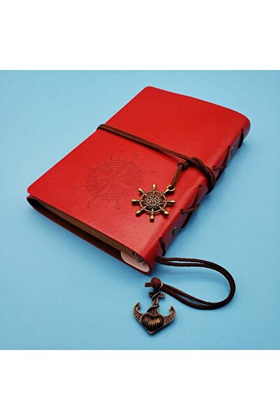 Zeynep Büyükbay Compass Patterned Unlined Leather Notebook |   Red