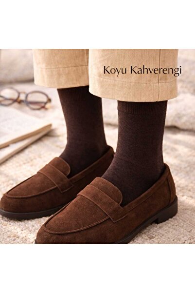 Tina atelier 6 Çift Pamuklu Düz Erkek Soket Çorap Kahve Melanj Seti