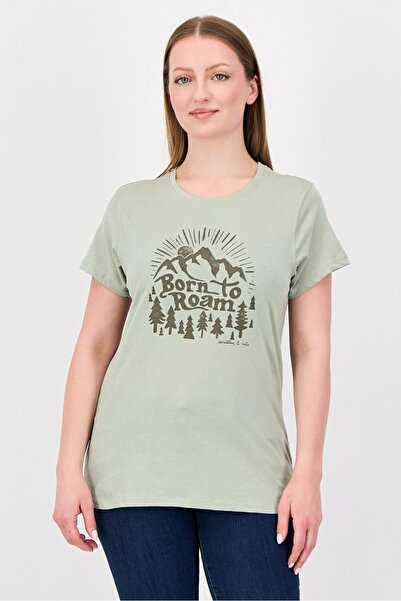 Mountain And Isles Women Crew Neck Short Sleeve Graphic Print T-Shirt, Sage G...