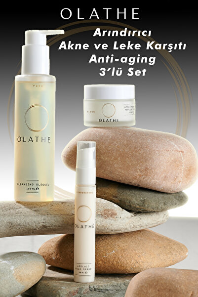 OLATHE Set: Arındırıcı Temizleme Yağı, Akne Karşıtı Süt Serum ve Peptitli Ayd...