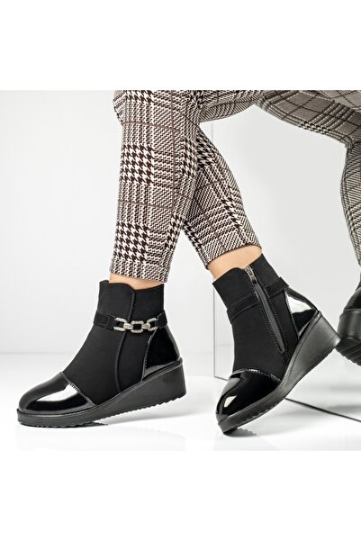 Modlet.ro Γυναικείες μαύρες Σουέτ πλατφόρμες μπότες με γυαλιστερή μύτη MOD14165
