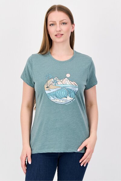 Mountain And Isles Women Crew Neck Short Sleeve Graphic Print T-Shirt, Green